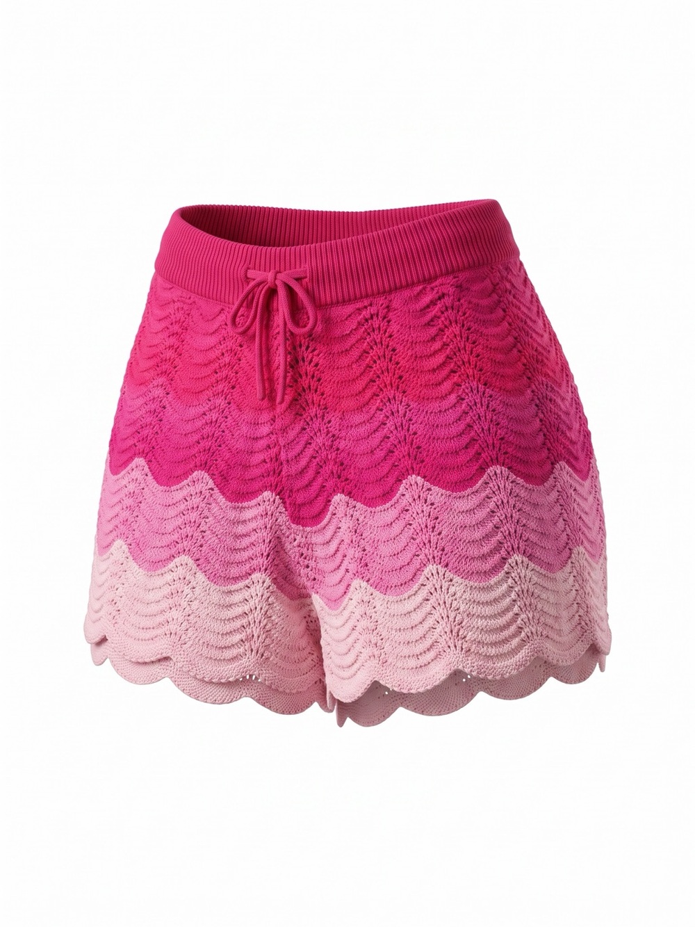 NWT Beach Riot Piper Ombre Wave Crochet Scallop Knit Shorts Pink Multi Large